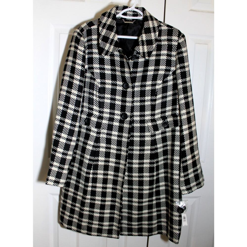 Apt. 9 Black & White Check Wool Blend Coat sz XL NEW